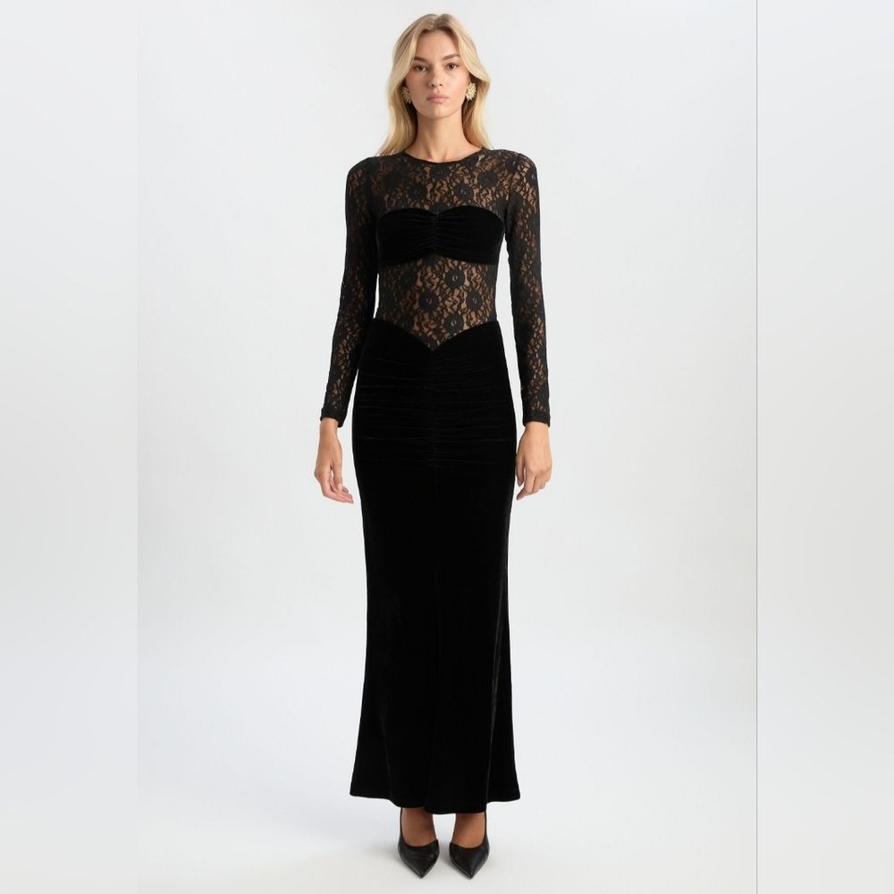 Bardot helenie velour lace maxi dress in‎ black - Picture 9 of 15